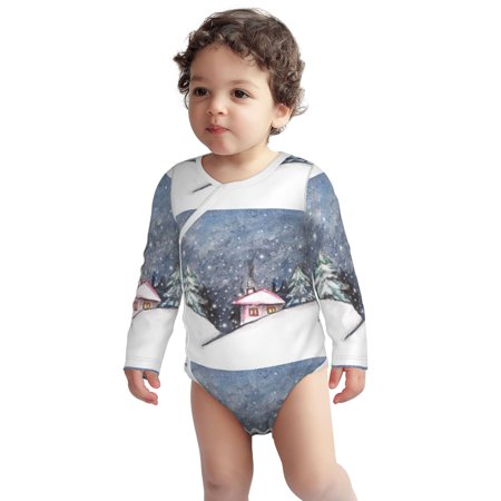 

Fotbe Watercolor Winter Landscape For Christmas Pattern Unisex-baby Long-sleeve Bodysuit Long Sleeve Bodysuits One-piece 100% Organic Cotton for Infant Baby Boys Unisex-2 Years