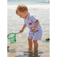 thumbnail image 5 of BemeyourBBs Newborn Baby Boy Girl Lobster Outfits Crayfish Crab Romper Infant Summer Clothes Stripe Print Embroidery Short Sleeve Lapel Button Down Jumpsuit, 5 of 9