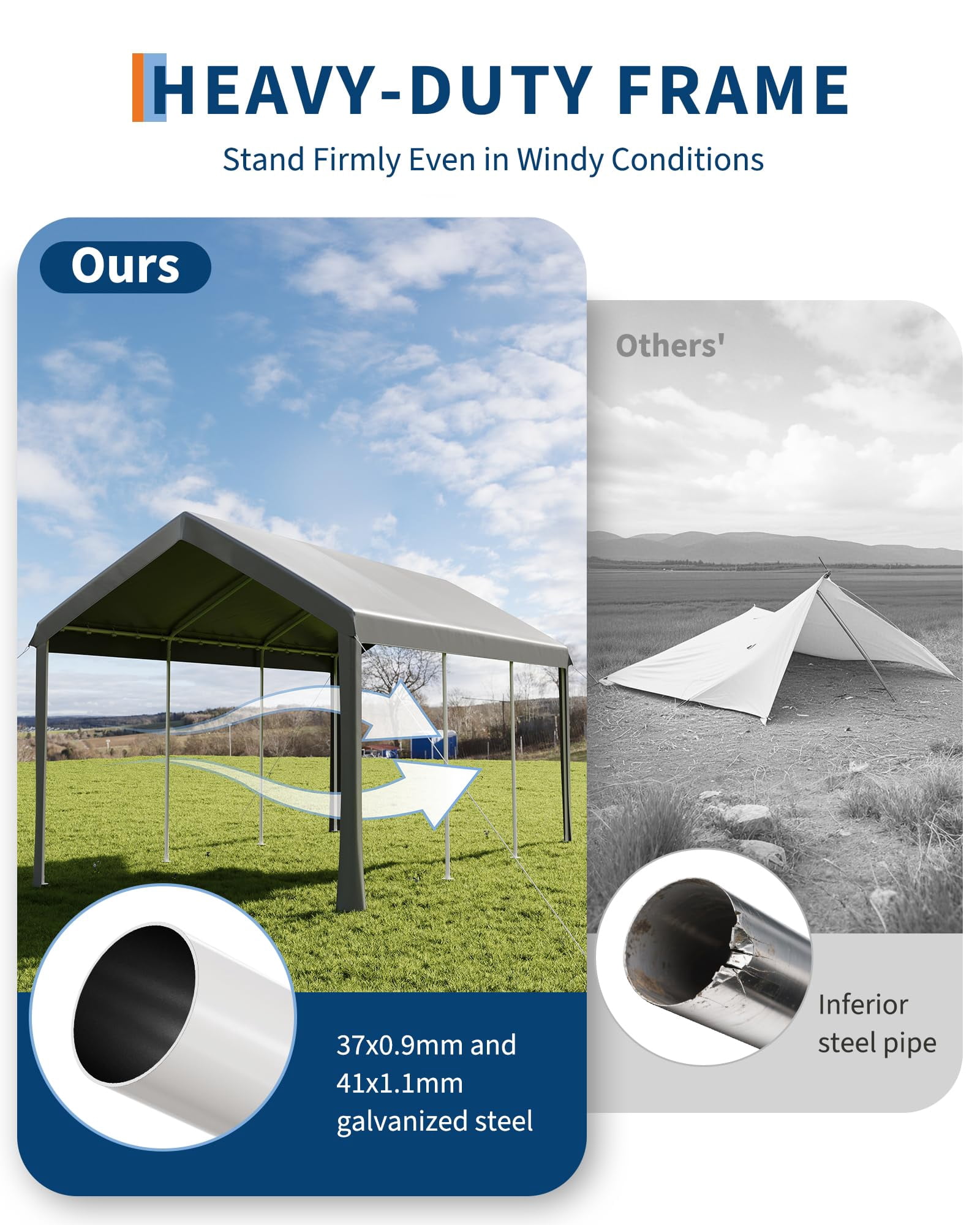 10X20 FT Carport Canopy, Portable Car Tent Garage with Roll-Up Door, All-Season Tarp Cover, Removable Side Walls, Outdoor Storage Shed,Grey