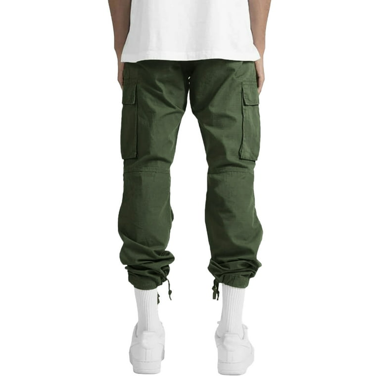 Grey Men Cargo Pants Mens Street Casual Sports Multi Pocket Foot Hat Rope  Waist Tie Solid Color Woven Cargo Pants 