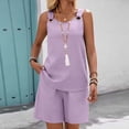 thumbnail image 2 of TaTaai Women Solid Color Spaghetti Strap Crew Neck 2 Piece Set Sleeveless Top Shorts Loose Fit Lightweight Breathable Machine Washable No Fading Daily Casual Street Summer Wear Gift, 2 of 5
