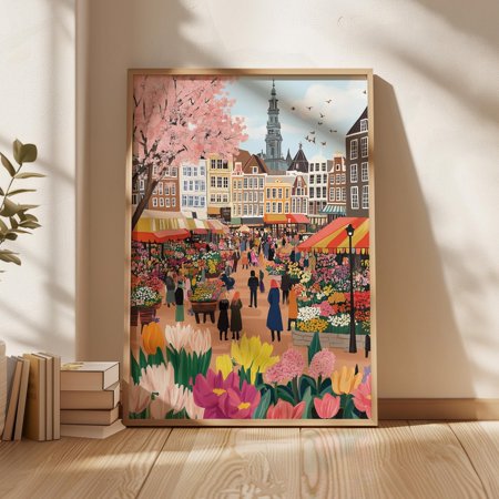 Flower Market Amsterdam,Amsterdam Wall Art,Amsterdam Canals Poster,Netherlands Travel Poster, City Poster,Birthday Present Home Decor, 8x12 UNFRAMED