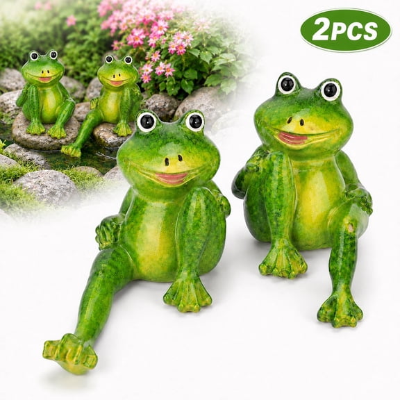 Genreen Frog Figurine Garden Decor Set of 2, Funny Lazy Frog Garden Statues Yard Decoration Outdoor Holiday Decorations