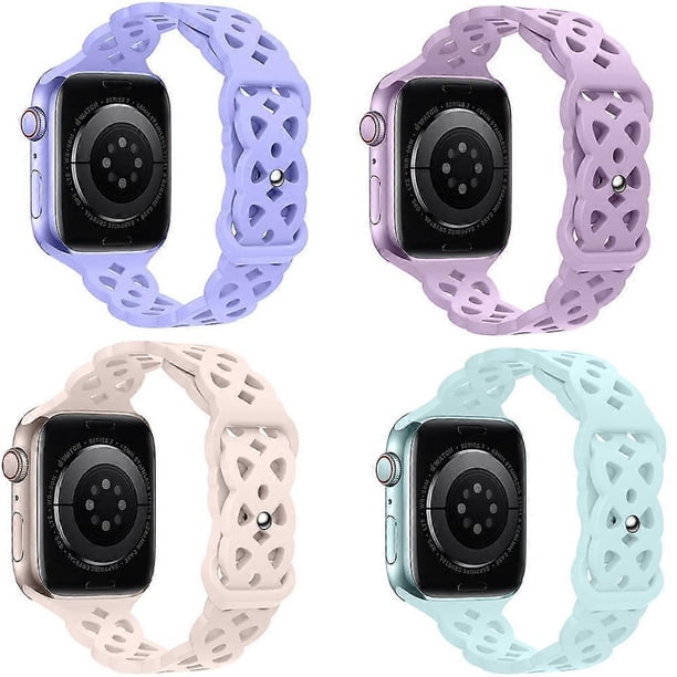 4 Pack Lace Leather Strap Compatible with Apple Watch 38/40/41mm Women Men, iWatch Bands Slim Thin Hollow-Out with Classic Clasp for iWatch Series SE/