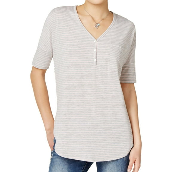Rebellious One Womens Striped Henley Shirt, Grey, Juniors, Medium