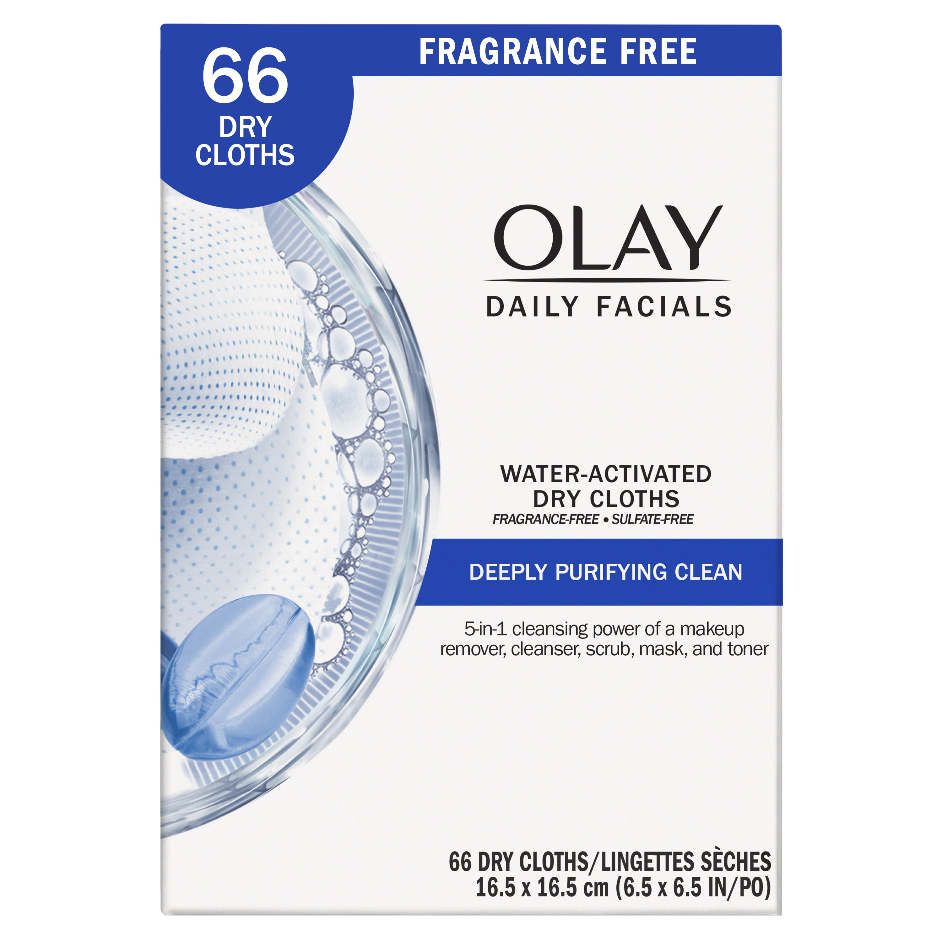 Olay Daily Facials Deeply Purifying Cleansing Wipes, Face Wash and Makeup Remover Wipes, Fragrance-Free, 66 Count