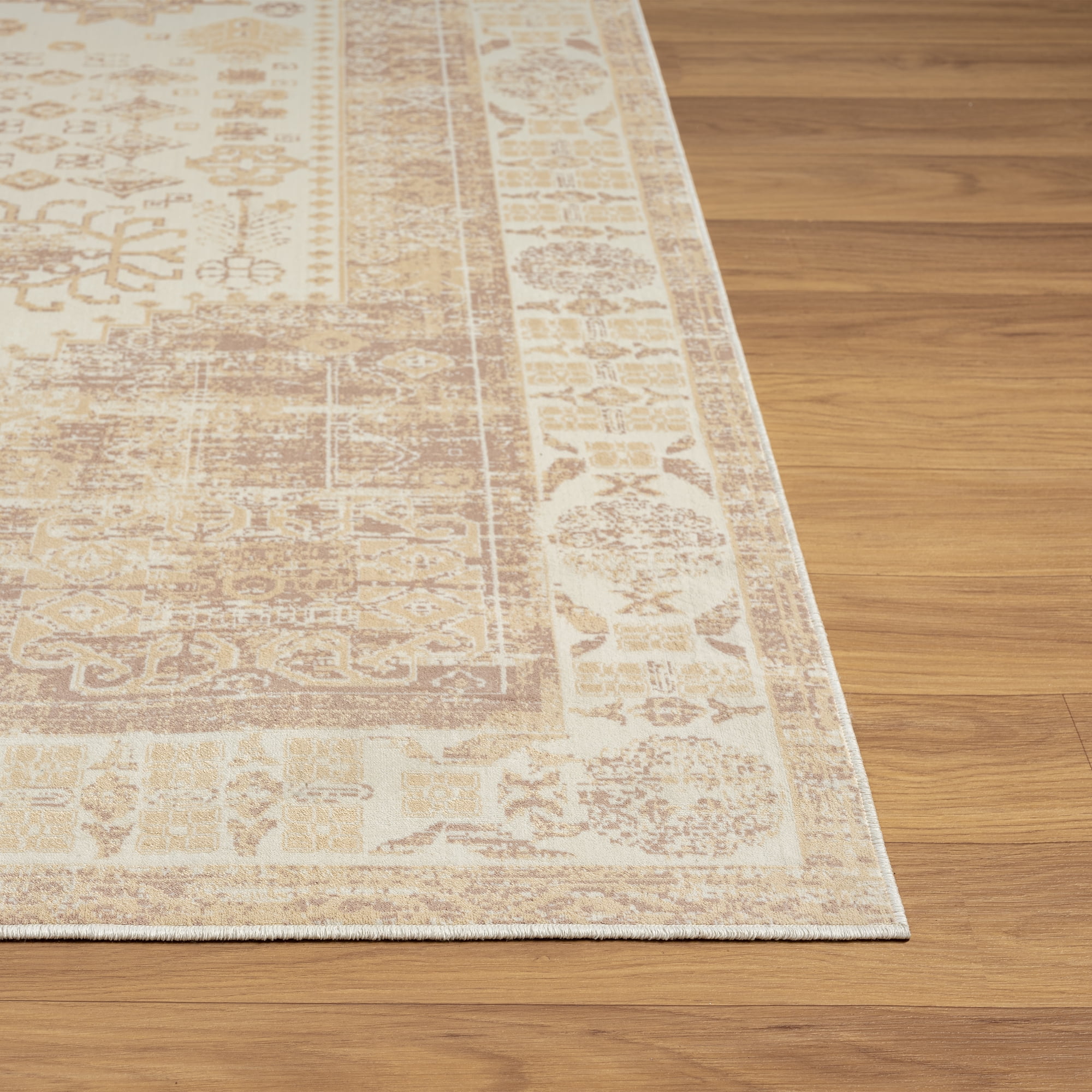 LR Home Brooke 7'10" x 9'10" Ivory/Beige Oriental Waterproof Non-Slip Machine Washable Indoor Area Rug