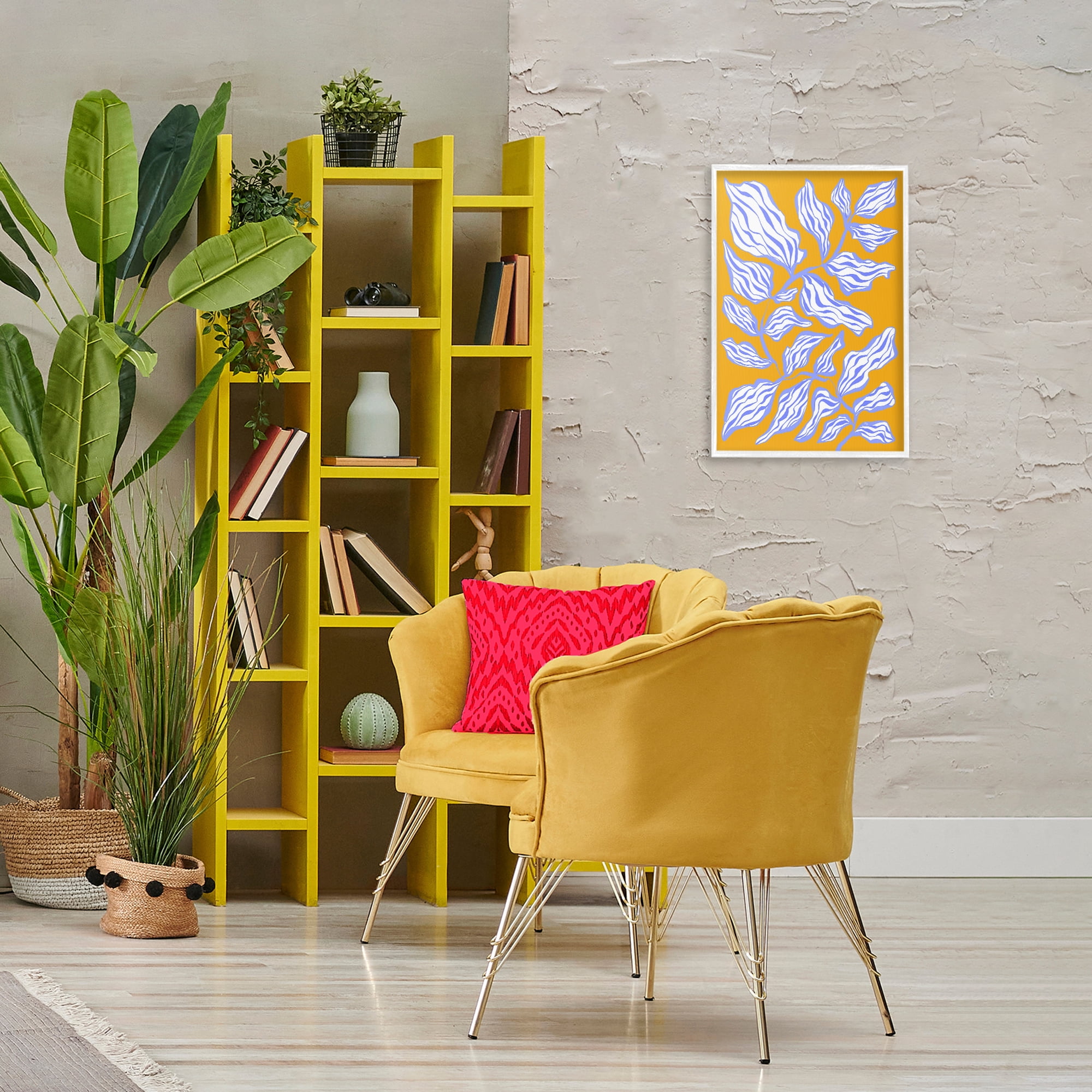 Stupell Industries Leaves on Orange Botanical & Floral Painting White Framed Art Print Wall Art, 16 x 24