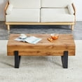 thumbnail image 2 of BEKAY Wide Coffee Table Natural Wood Tone Metal Legs Industrial Modern Steel Living Room Outdoor, 2 of 8