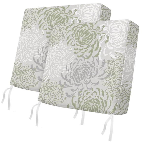 Outdoor Patio Cushion Covers 2 Pack Sage Green Floral Chair Cushion Seat Pads with Ties & Zipper Waterproof Gradient Abstract Flowers Chair Slipcovers for Outdoor Furniture Couch Sofa 24x24 Inch