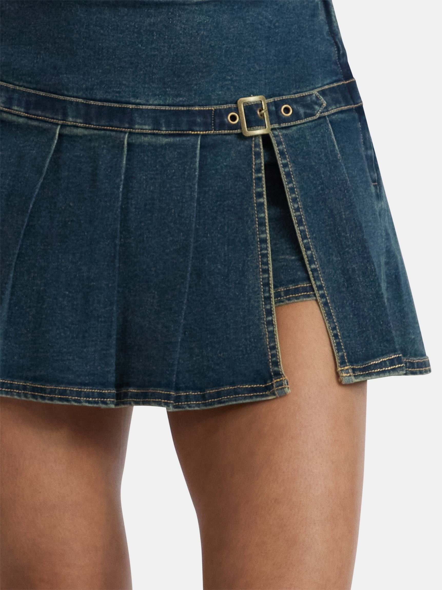 Madden NYC Women's Pleated Denim Mini Skort, Sizes XXS-XXL