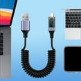 thumbnail image 4 of 66W Phone Charging USB To Type C Cord Builtin LED Monitor Spring Coiled Cable, 4 of 11