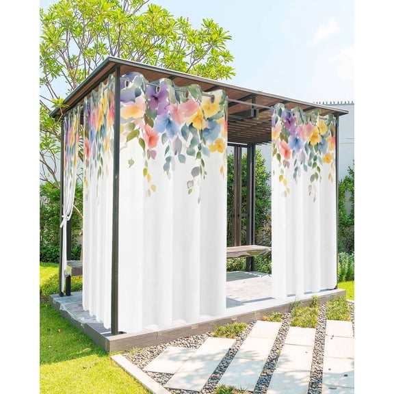 nqOlkjepod Outdoor Curtains for Patio Waterproof, Pink Spring Flower Outdoor Privacy Panels Grommet, Pastoral Floral Leaves Country Rustic Blackout Outside Curtains for Porch/Cabana 54"x84", 1 Panel