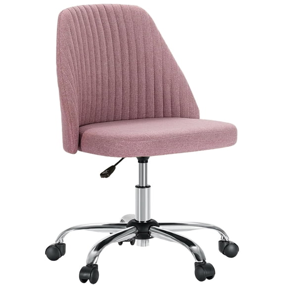 Casabay Armless Office Chair, Extra Cushion Padded Compact Upholstered Desk Chair with Back Support, Rolling Swivel Vanity Chair for Home Office, Pink