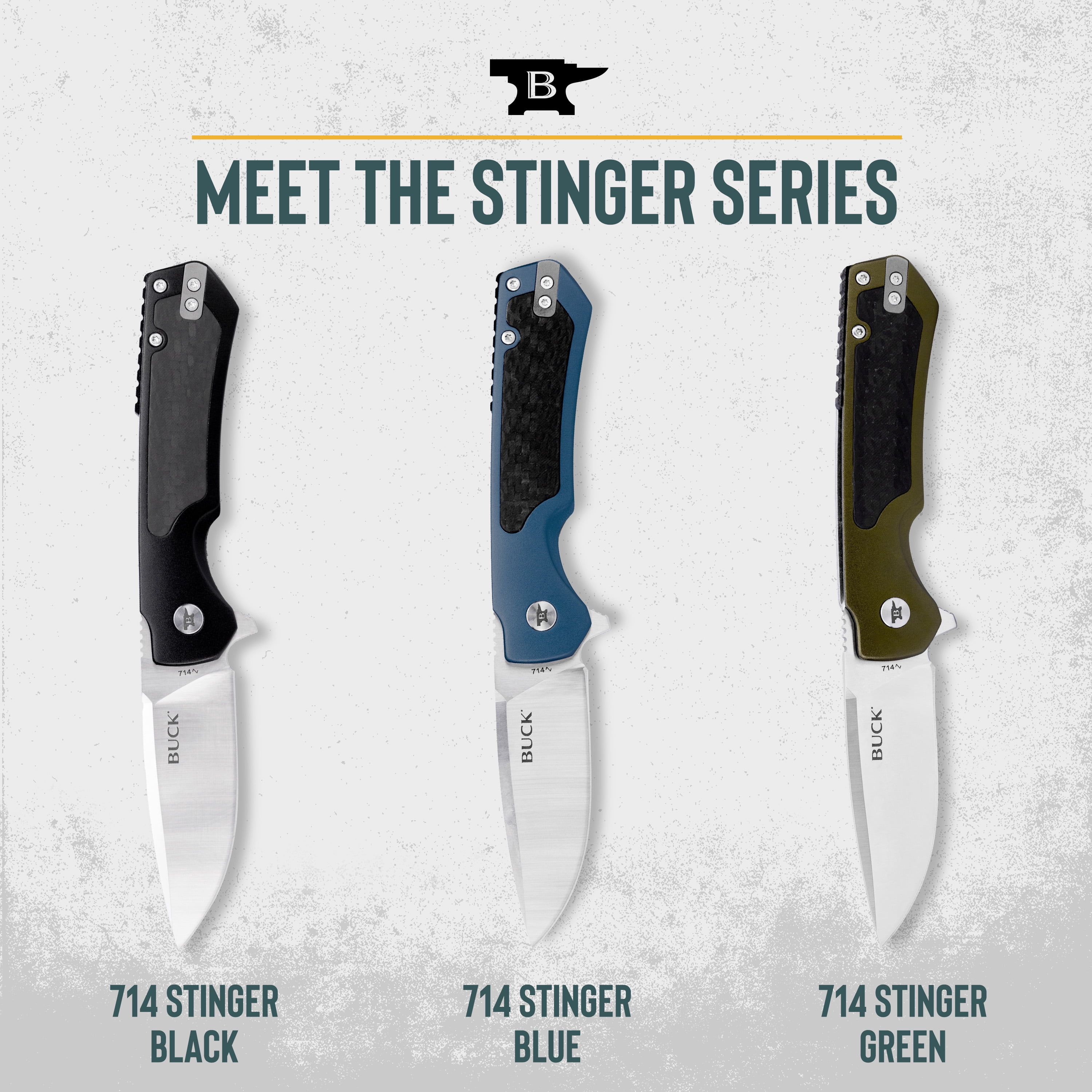 Buck Knives 714 Stinger Folding Pocket Knife, EDC Knife, 3” Drop Point Blade, Blue, 3.95 oz