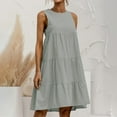 thumbnail image 2 of QIPOPIQ Robes d'Été pour Femmes Sans Manches à Col Rond Unies Amples Courtes Fluides Plissées Mini Robe Babydoll Liquidation, 2 of 7
