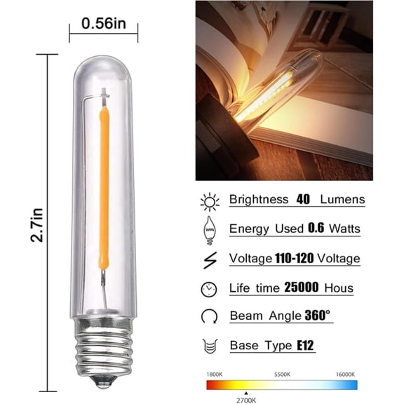 OPVM-12 Pack T13 Replacement LED Lights Bulbs, E12 LED Candelabra Bulbs for S14 Outdoor Patio String Lights, 0.6W Dimmable Light Bulbs, 2700K Warm White, Shatterproof Waterproof