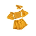 thumbnail image 3 of Kiapeise Toddler Girls Off Shoulder Shirt and Wide Leg Ruffle Casual Shorts Set, 3 of 9
