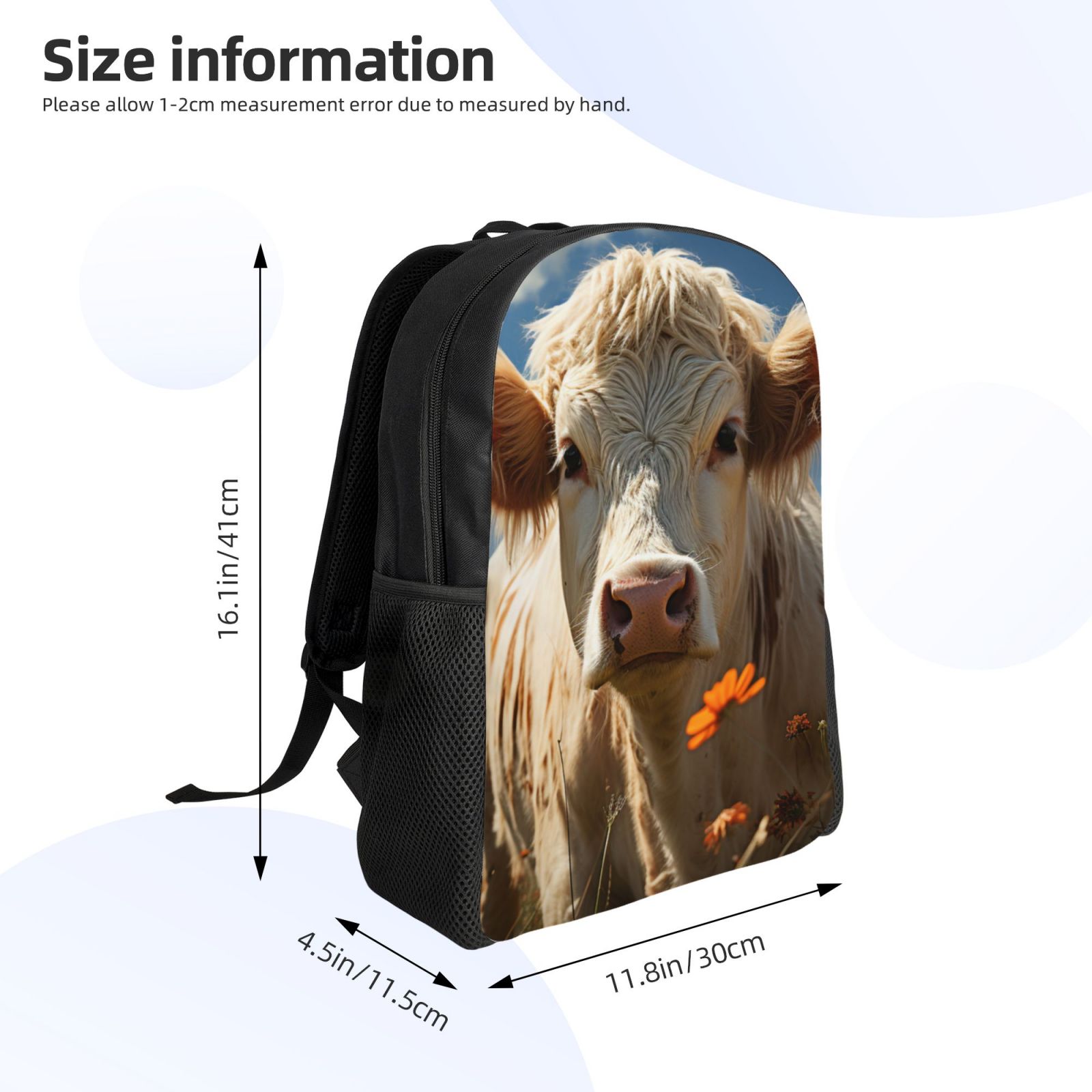 Xecao Daisy Meadow Cow Print School Backpack with Laptop Compartment Small Travel Laptop Backpack for Women Men Waterproof College Backpack Simple School Bag