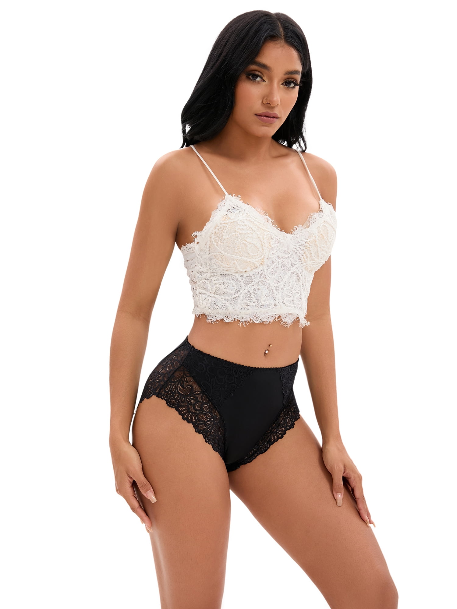 DARING DIVA Women's Lace Underwear Mid Rise Panties Full Coverage Briefs XXL Black