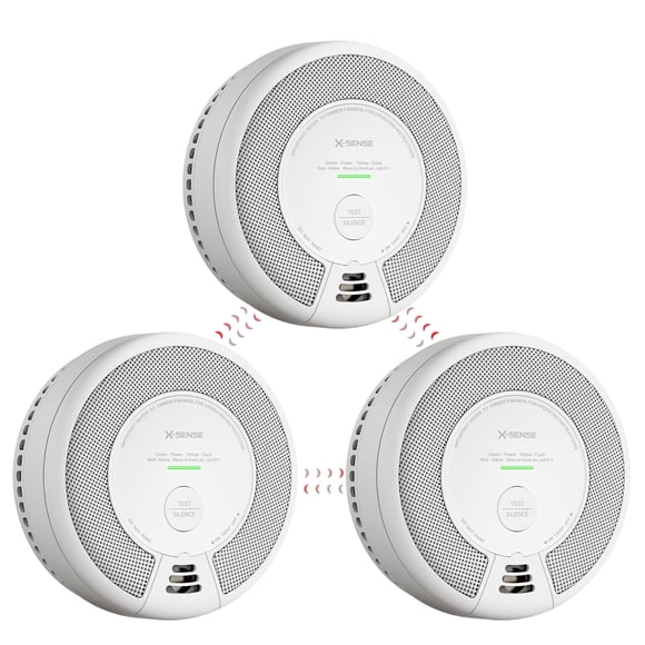 X-Sense Combo d'Alarme de Fumée et de Monoxyde de Carbone, Pile Scellée de 10 Ans, Détecteur d'Incendie et de CO Sans Fil Interconnecté, Connecte jusqu'à 24 Appareils Link+, Lot de 3, SC06-W