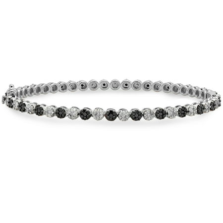 Diamond 18k Vermeil Bracelet Dazzlingrock Collection 2.35 Carat (ctw) 18K Black & White Diamond Prong set Ladies Fashion Bangle Bracelet 2 1/3 CT, White Gold ()