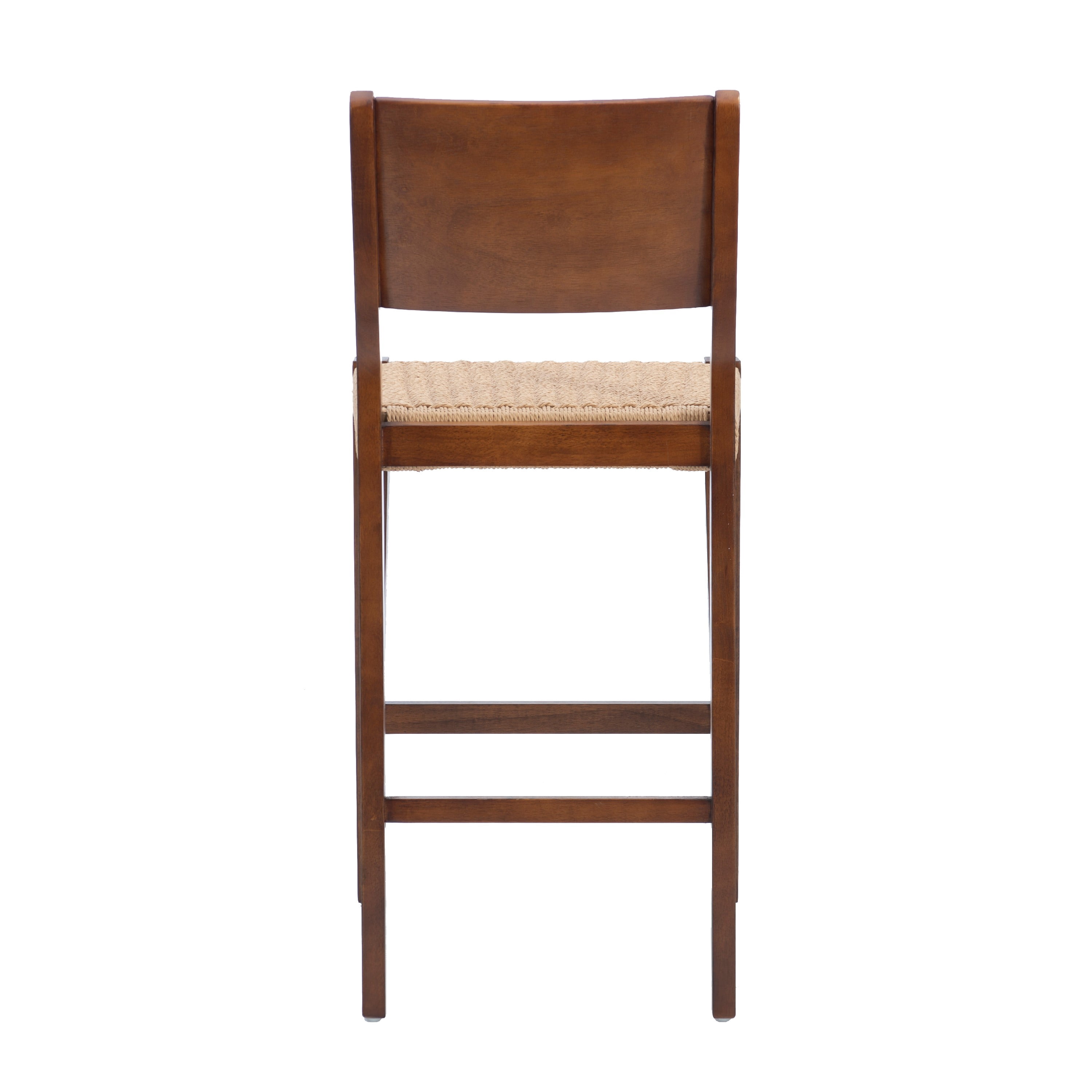 Powell Crawford 29" Indoor Wood Bar Stool with Handwoven Rope Seat, Set of 2, Brown/Natural