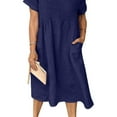 thumbnail image 4 of DYMADE Women Plus Size Loose Round Neck Solid Color Short Sleeve Casual Dress, 4 of 4