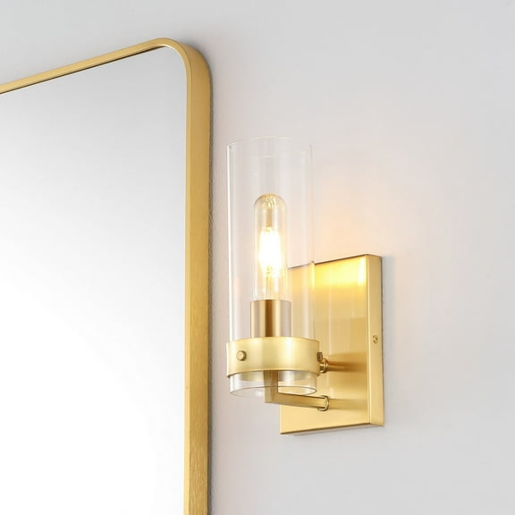 JONATHAN Y Harper 4.5" 1-Light Coastal Minimalist Iron/Glass LED Sconce, Brass Gold/Clear (Set of 2)