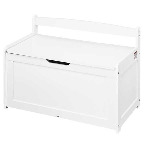Kids Toy Storage Bench with Safety Hinge, Large Flip-Top Wooden Chest for Playroom or Bedroom, White Organizer 32.68 x 17.91 x 24.02 Inches