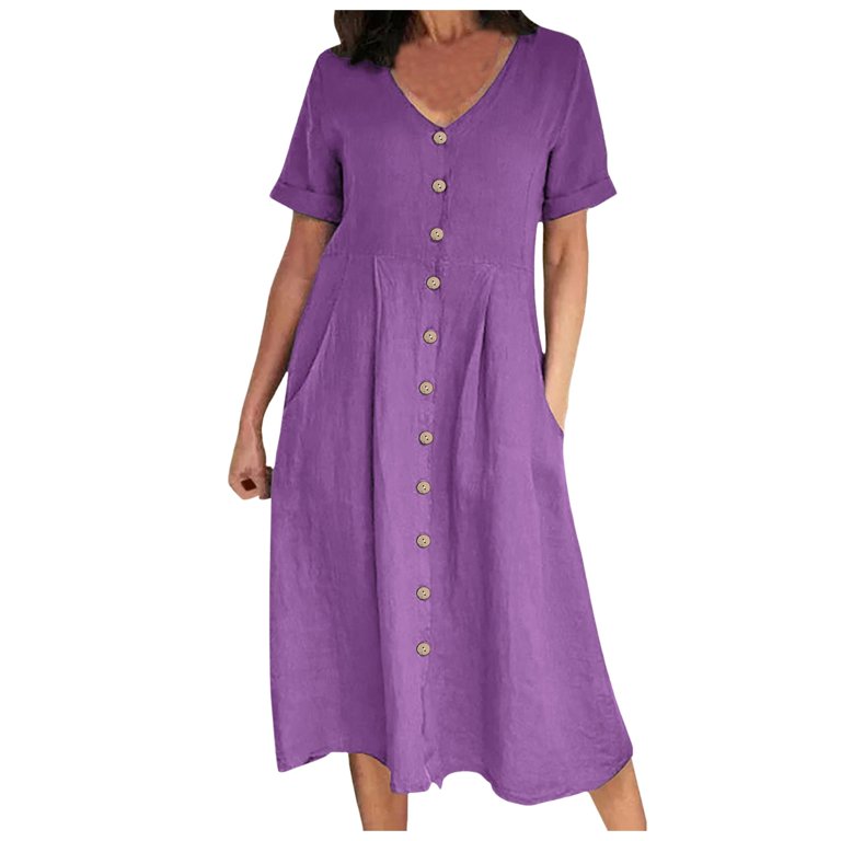 walmart midi shirt dress Tshirt Dress Women Summer Short Sleeve V Neck Button Down Casual Midi Dresses with Pockets T Shirt Dresses for Women