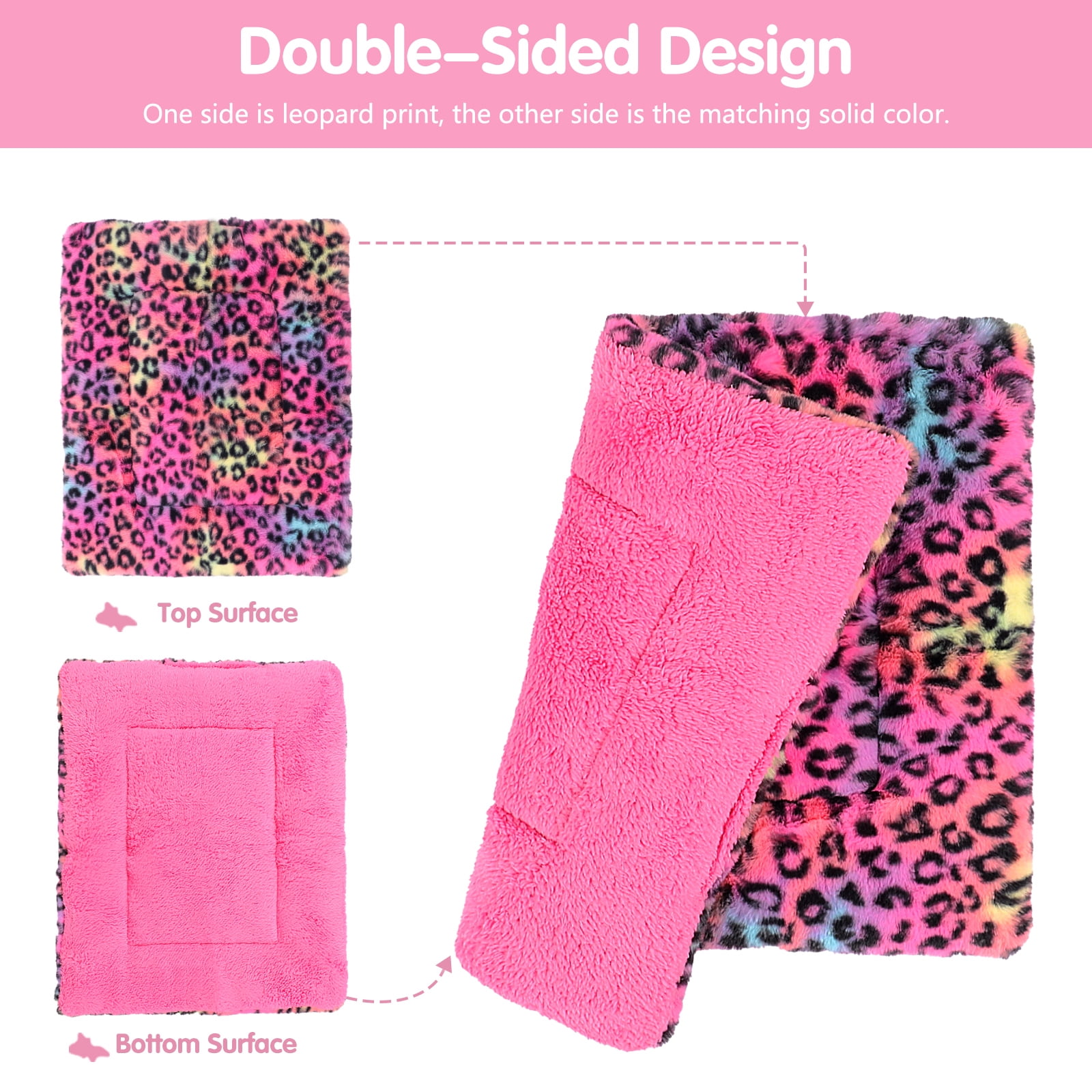 Sennaux Pet Bed Crate Mat Reversible Pad Leopard Pattern for Cat Dog, XL