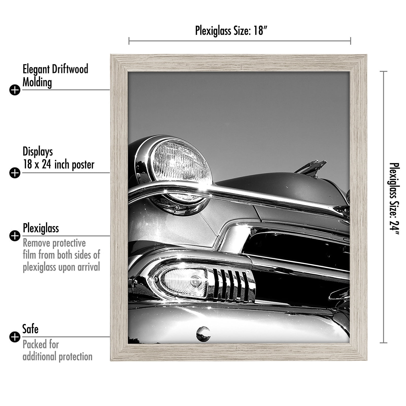 Americanflat 18x24 Poster Frame in Driftwood with Polished Plexiglass-Horizontal and Vertical Formats with Included Hanging Hardware