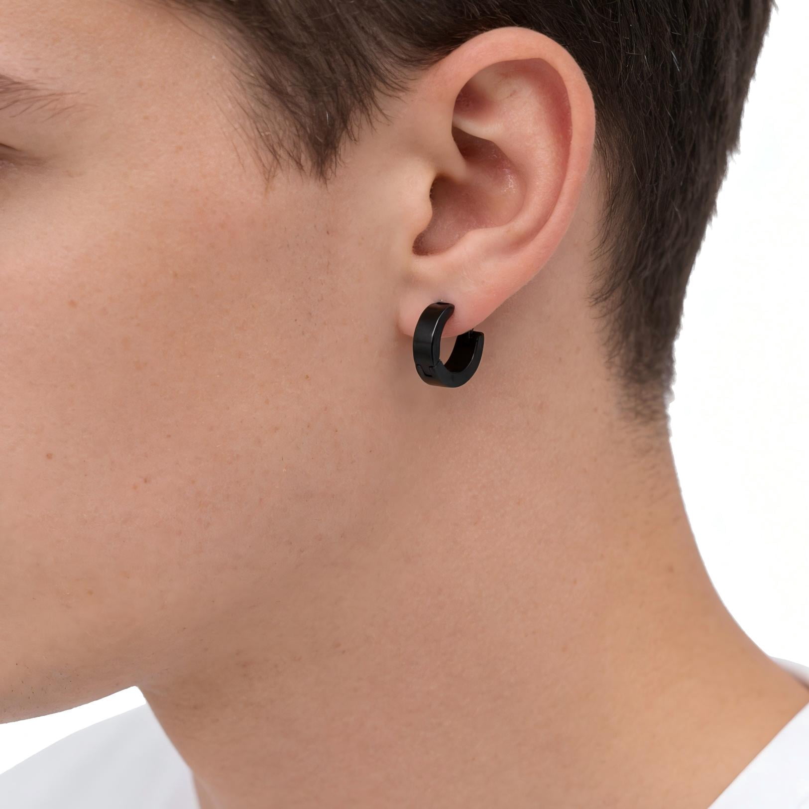 Iron Saints Men Black Stainless Steel Earring Set, Men Jewelry, Gift for Men, Hypoallergenic