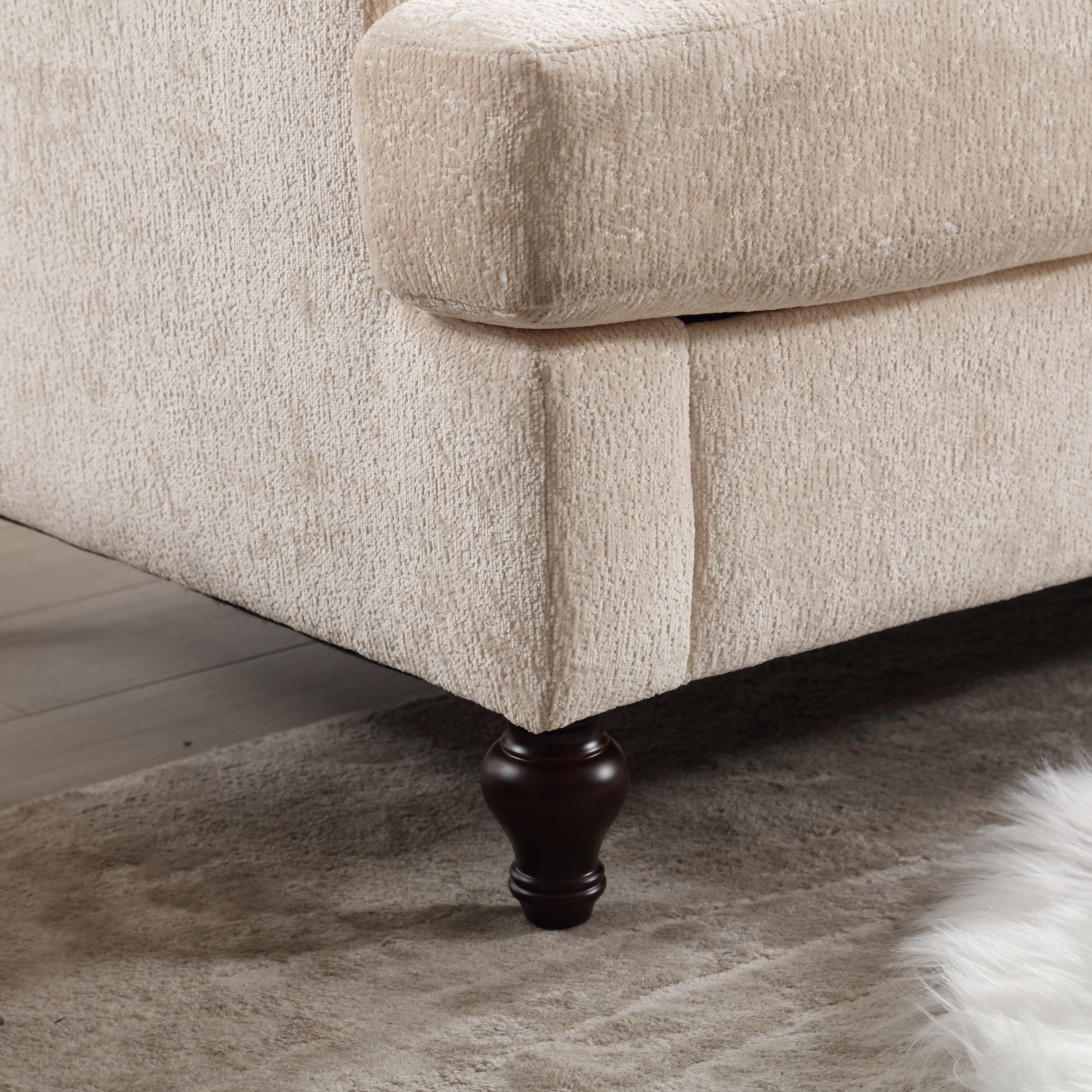 MAYEERTY Mid Century Modern chenille Fabric Loveseat sofa, 2-Seat Upholstered Loveseat Sofa Modern Couch for Living Room,Brown wood feet sofa for Bedroom, Reading (Beige Chenille)
