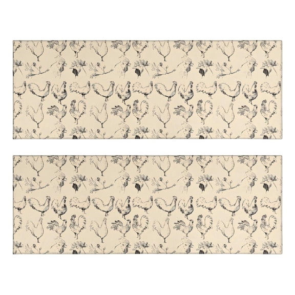 Kitchen Rugs Sets Of 2,Beige Chicken Sketch Pattern Anti Fatigue Kitchen Mat Rugs Non Slip Washable,Decorative Kitchen Floor Mats for Kitchen,Sink,Laundry,17"X47"
