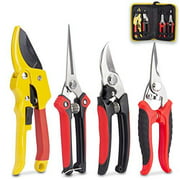 KOTTO 4 Packs Pruner Shears Garden Cutter Clippers, Stainless Steel Sharp Pruner Secateurs, Professional Bypass Pruning Hand Tools Scissors Kit with Storage Bag