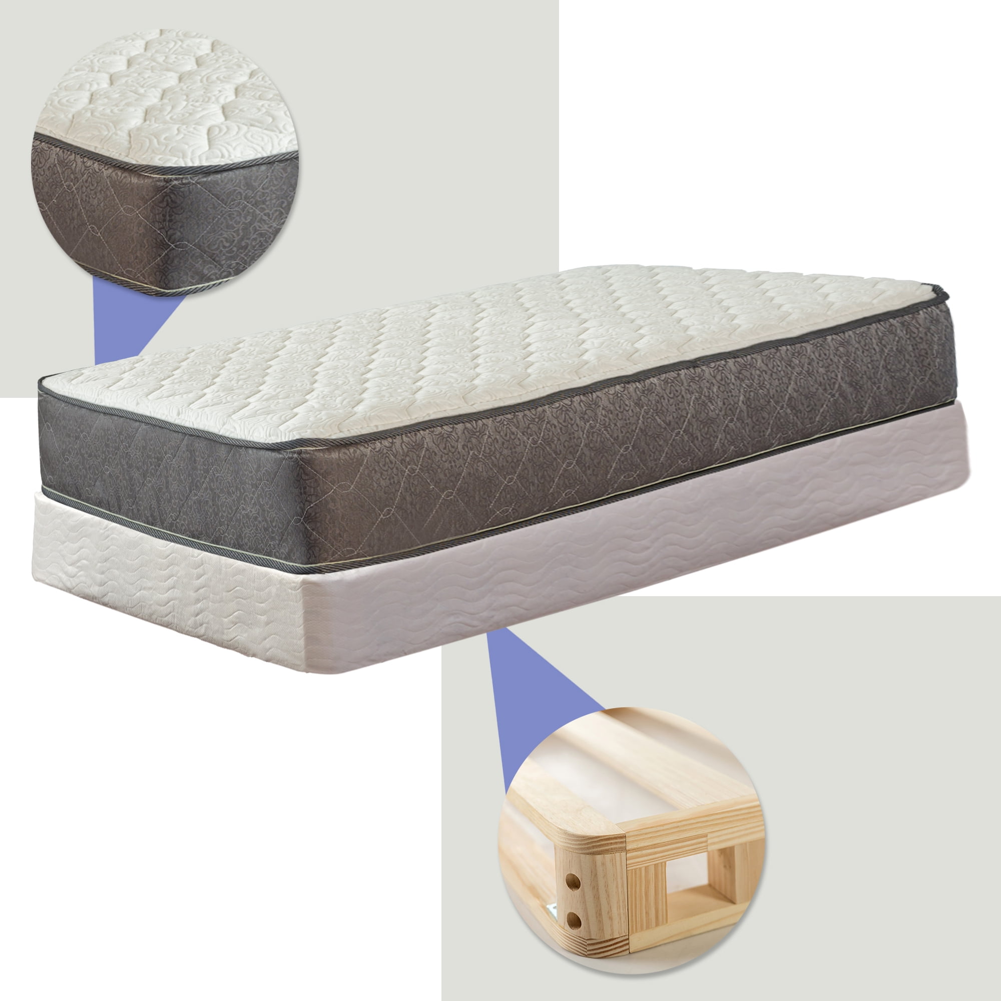 Continental Sleep, 8" Wood Box Spring & 10" Pocketed Coil Rolled Medium Plush Mattress, Twin