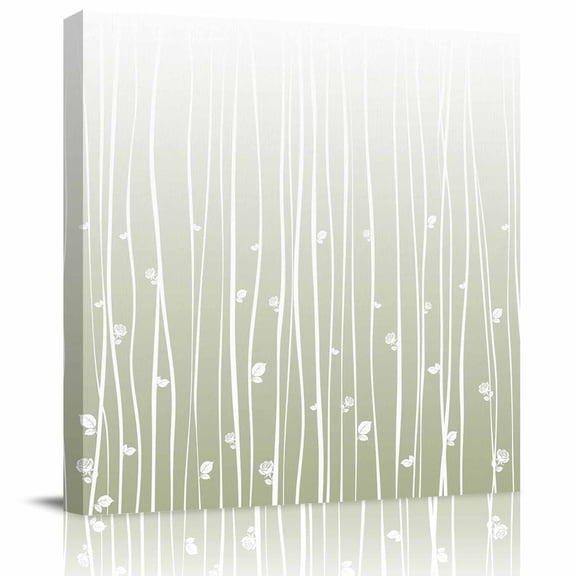 Framed Canvas Wall Art for Living Room Sage Green Lines Wall Decor, Abstract Flower Leaves Aesthetic Paintings for Bedroom Office Kitchen Bathroom, Ready to Hang Artwork Wall Pictures 8x8 Inch