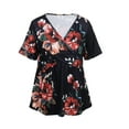 thumbnail image 4 of Enwejyy Womens Summer Short Sleeve V-Neck Floral Print Pleated Loose Fit Basic T-Shirts Plus Size, 4 of 5