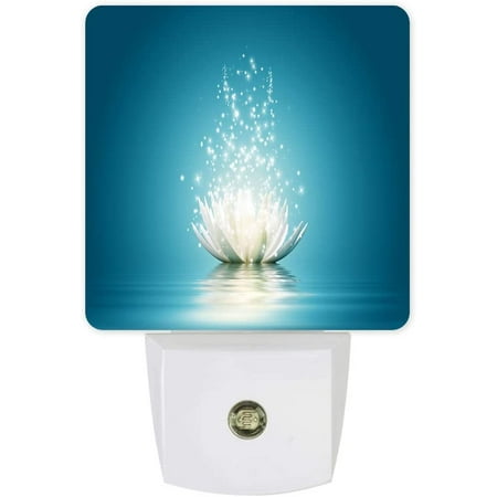 

Romantic Lotus Night Light Plug in LED Night Lamp Automatic Sensor Kids Night Lights Plug into Wall Fantasy Floral Navy Blue Square Dim Night-Lights for Bedroom Bathroom Kitchen Hallway Home Decor