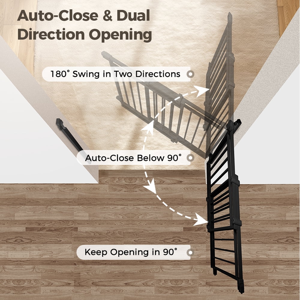 Pet Gate No Bottom Bar, Caveen 27.5-43" Pet Safety Gate for Stairs and Doorways, Black