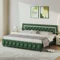 thumbnail image 7 of 4 EVER WINNER King Bed Frame, Upholstered Platform Bed Frame with Headboard and Footboard, Diamond Headboard and Footboard Design, Green, 7 of 7