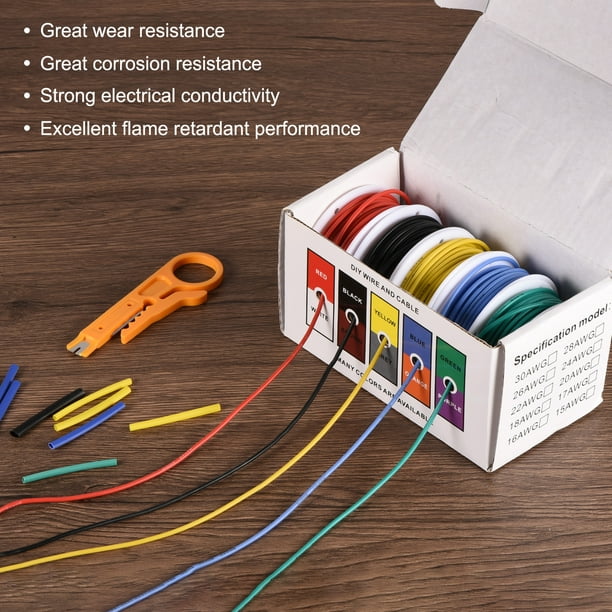 26 Gauge Silicone Wire Kit 26AWG Stranded Tinned Copper Hookup Spool 49.2ft  1/16 OD Black Red Yellow Brown Grey 