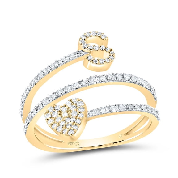 14K Yellow Gold Diamond Women's Block Letter S Initial & Heart Wrap Ring 3/8 CT
