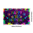 thumbnail image 3 of Neon Style 16th Birthday Backdrop Banner Colorful Party Decorations with Fireworks Stars and Party Hats Photography Props for Birthday Party Celebrations Photo Booth Backgrounds, 3 of 7