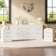 thumbnail image 3 of YouTrend 3-Piece Modern Bedroom Set - 9 Drawer Wide Dresser & Nightstands Set of 2 with Fluted Design, Anti-Tip Safety White Natural Wood Storage Furniture for Bedroom,Hallway, 3 of 6