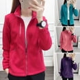 thumbnail image 2 of Women Coat Stand Collar Zip-up Polar Fleece Sport Style Long Sleeves Zipperes Pockets Solid Color Thick Plush Jacket Thermal Cardigan Exercise Jogging Coat, 2 of 8