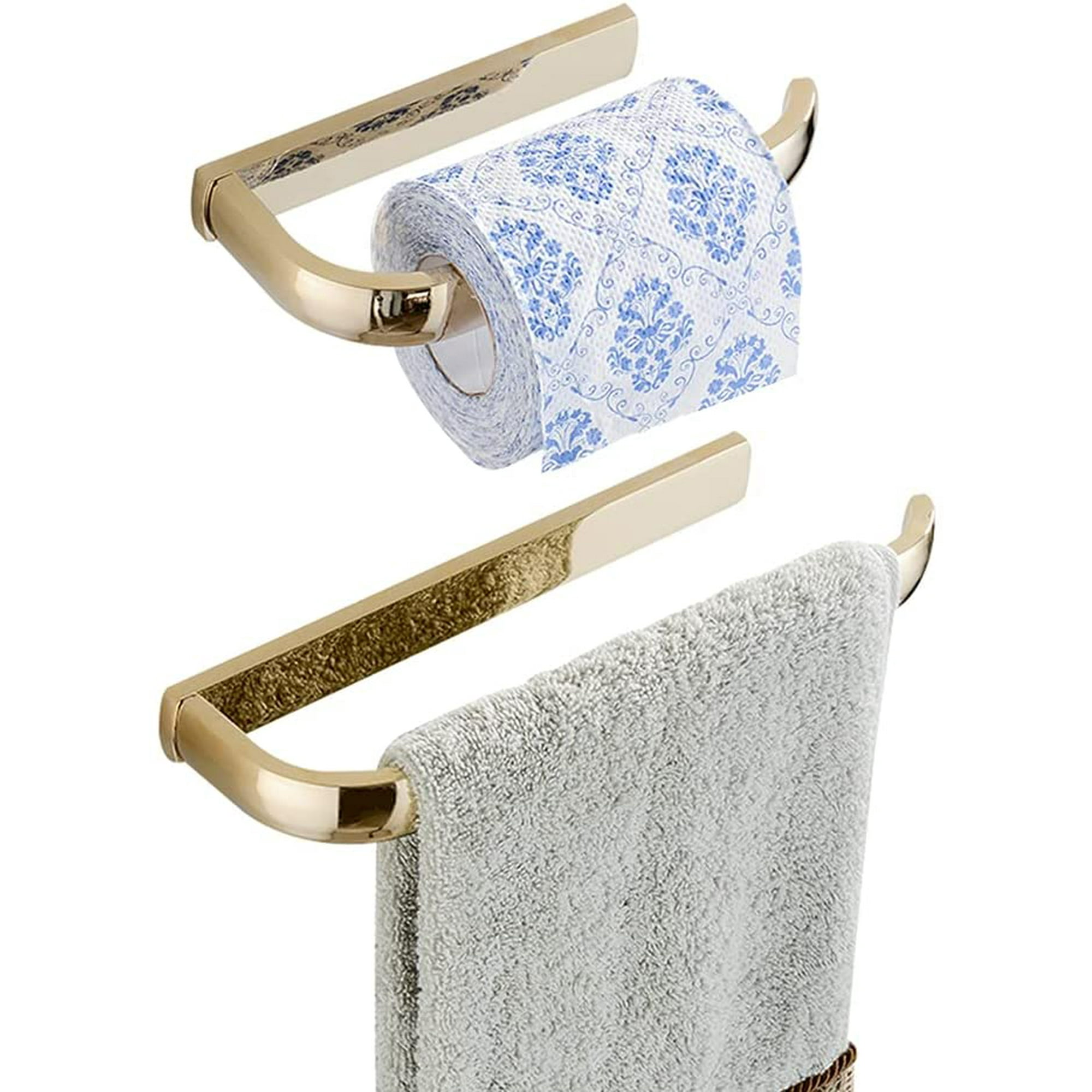 BigBig Home Gold Toilet Paper Holder Towel Holder Brass Bathroom Hardware Includes Towel Ring and Toilet Roll Holder Wall Mount 2 Pieces Set Walmart