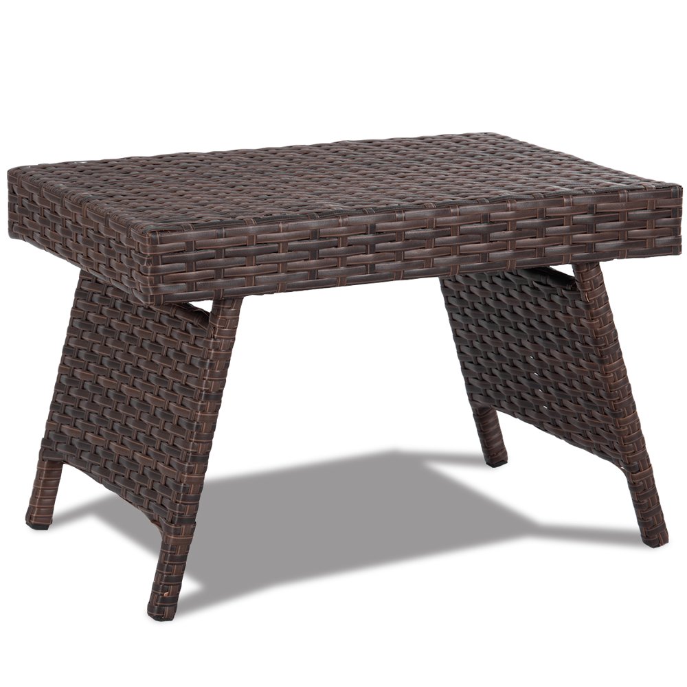 Topbuy Outdoor Wicker Table Patio Rattan Coffee Table Side Table Steel